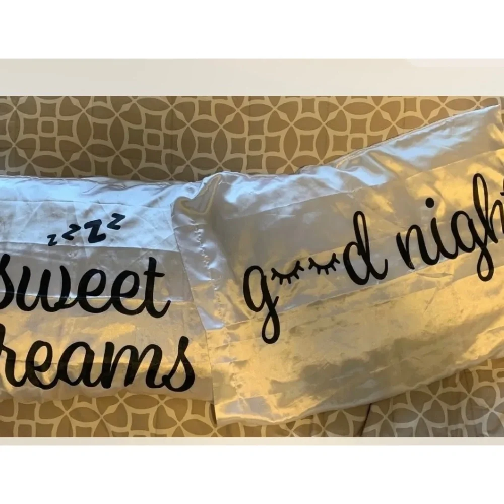 Pillowcase bundle Silky Satin GOOD NIGHT and SWEET DREAMS Standard Set 2 NEW